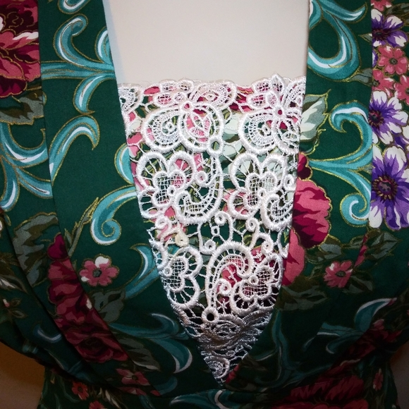 Miss Dorby Vintage 1980's Teal Burgundy & Purple Floral  Cottagecore Style Dress - Picture 4 of 14